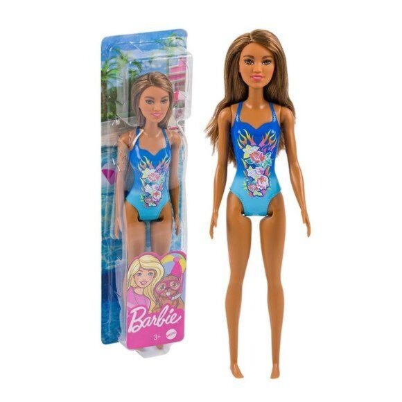 Barbie Beach Doll with Tie Dye and Daisies Swimsuit Barbie, Brown Hair - Picture 1 of 6